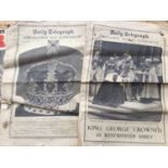 Box of ephemera including Coronation Day 1937 Daily Telegraph Supplement, 1953 Sunday Graphic, vario