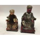 Two Chinese lacquered temple figures, one with a hair beard, the largest measuring 31cm high