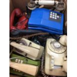 Two boxes of vintage and novelty telephones