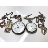 Victorian silver cased fob watch on chain and silver cased pocket watch on chain