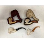 Quantity of smoking pipes, including meerschaum, silver-mounted and hand-painted porcelain