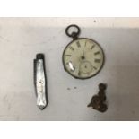 Novelty cigar lighter, together with a silver blade pen knife and a pocket watch
