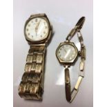 9ct gold cased Rotary Super-Sports wristwatch on plated bracelet and 9ct gold ladies Rotary wristwat