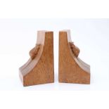 Pair of Robert 'Mouseman' Thompson of Kilburn, carved oak bookends