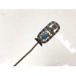 Egyptian Revival gold (stamped 585) hat pin with enamel scarab beetle decoration