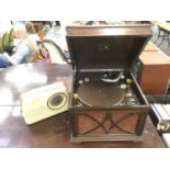 Vintage HMV gramophone in wooden case, together with a Bush TR 82D radio (2)