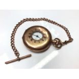 9ct gold Waltham USA half hunter pocket watch on 9ct gold watch chain