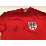 Peter Shilton signed shin pads, England shirt (indistinctly signed), Eamonn Holmes tie, East Enders