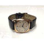 Gentlemen's 9ct gold Record wristwatch on black leather strap
