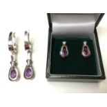 Two pairs of 9ct white gold amethyst and diamond earrings