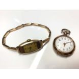 14ct gold vintage Eterna wristwatch and 14ct gold cased fob watch