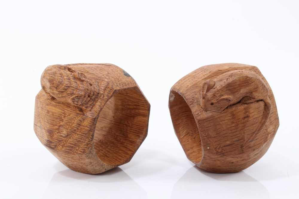 Pair of Robert 'Mouseman' Thompson of Kilburn, carved oak napkin rings