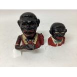 Early 20th century cast iron mechanical novelty money box/bank in the form of a gentleman in a red j
