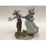 Lladro porcelain figure group - lady and scarecrow