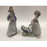 Two Lladro porcelain figures - Lady holding baby and Lady with pushchair and baby