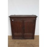 18th century oak bookcase top with twin panelled doors, 102cm wide x 30cm deep x 101cm high