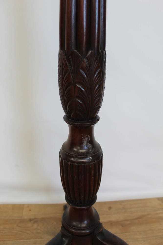 Late Victorian mahogany torchere with hexagonal top on reeded column and three hipped splayed legs, - Image 4 of 5