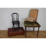 Victorian nursing chair, bentwood chair, folding card table and a vintage trunk (4)