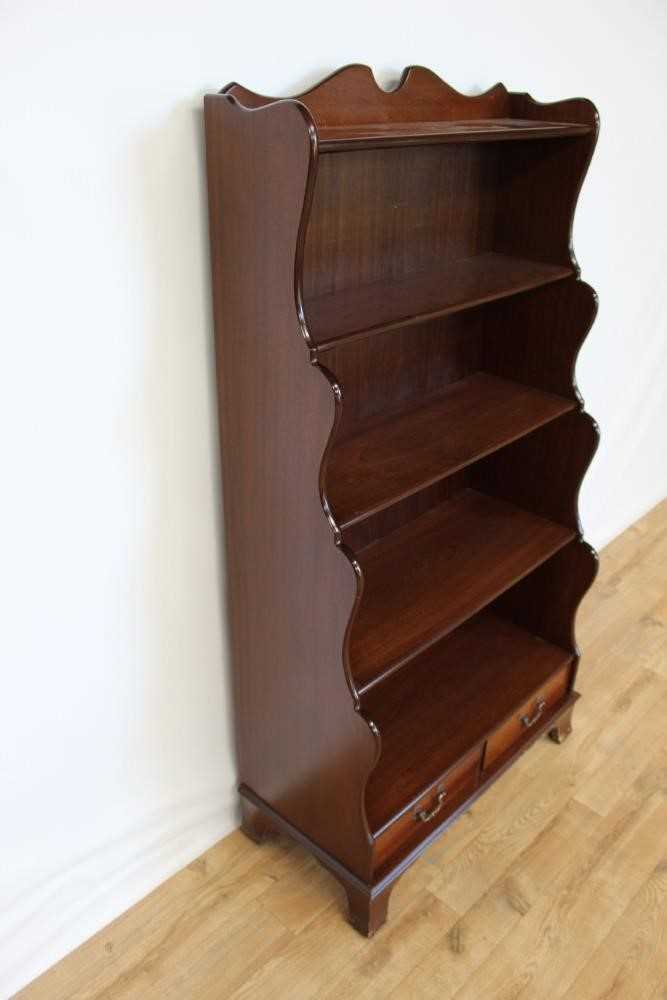 Mahogany waterfall bookcase with two drawers below, 76cm wide, 38.5cm deep, 152cm high - Image 4 of 6