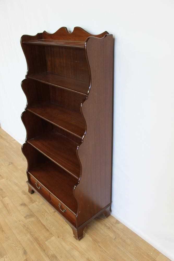 Mahogany waterfall bookcase with two drawers below, 76cm wide, 38.5cm deep, 152cm high - Image 2 of 6