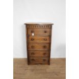 Narrow oak chest of five drawers, 61cm wide, 38cm deep, 104cm high