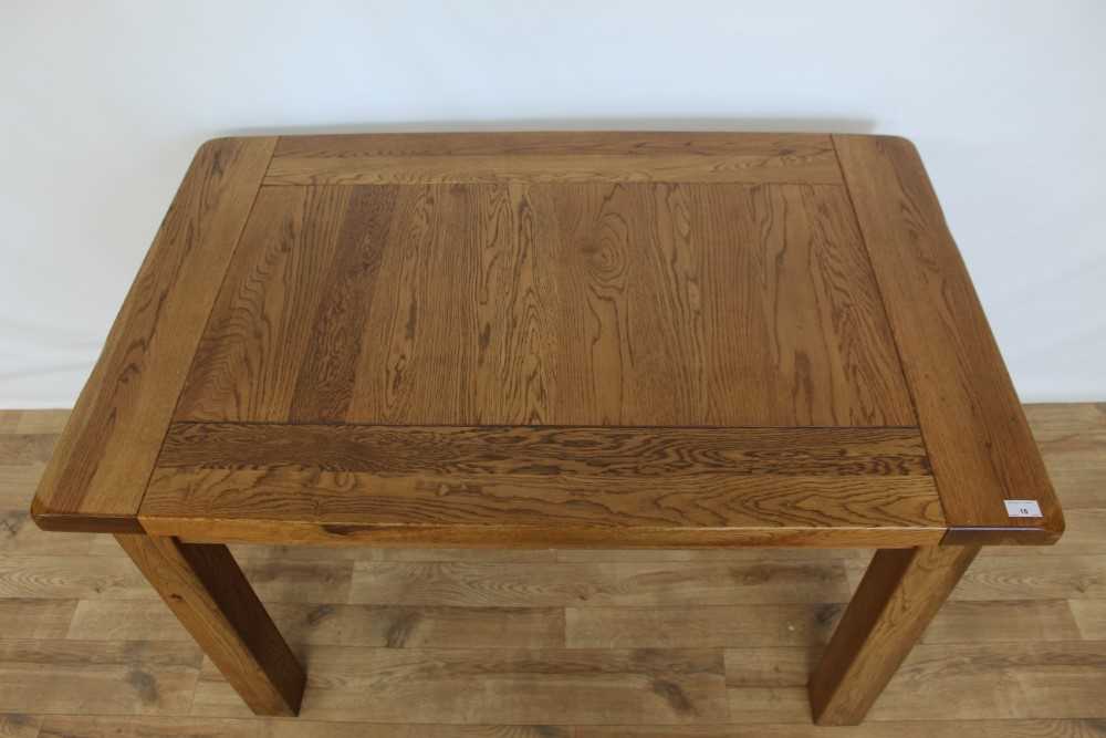 Contemporary light oak dining table on square legs, 120cm wide, 75cm deep, 78cm high, together with - Image 4 of 6