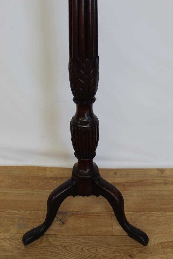 Late Victorian mahogany torchere with hexagonal top on reeded column and three hipped splayed legs, - Image 3 of 5