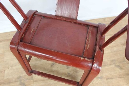 Pair of Chinese red horseshoe chairs, 72cm wide, 85cm high - Image 3 of 9