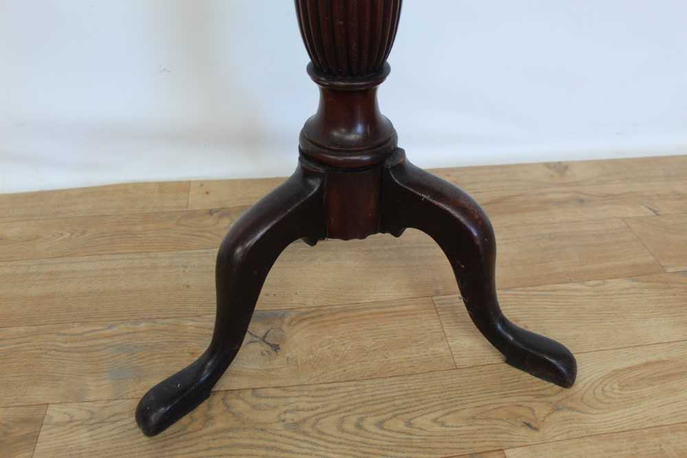 Late Victorian mahogany torchere with hexagonal top on reeded column and three hipped splayed legs, - Image 5 of 5