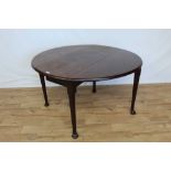 Nineteenth century mahogany drop leaf table on turned legs with pad feet, opening to 116cm x 112cm,