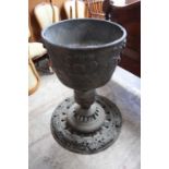 Impressive large late 19th century Dutch brass planter with lions ring handles and embossed flowers