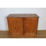 Pine cupboard with shelved interior enclosed by two panelled doors, 106cm wide, 48cm deep, 78cm high