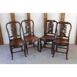 Two pairs of Chinese hardwood chairs with carved and pierced supports inset with hardstone panels (o