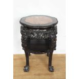 19th century Chinese hardwood plant stand with inset marble top