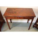 George III mahogany tea table with rectangular fold-over top, on square legs, 83cm x 41cm