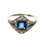 Art Deco synthetic sapphire and diamond ring