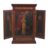 Follower of Edward Coley Burne-Jones, oak triptych - The Holy Ghost Shall Come Upon Thee.