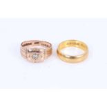 22ct gold wedding ring (London 1966) and 9ct gold diamond set ring (Birmingham 1928)