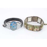 Antique Persian enamel bangle and a Persian mother of pearl bracelet with polychrome painted decorat