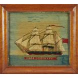 19th century woolwork picture - ‘HMS Desperate’, 32cm x 28cm in glazed frame