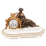 19th century French bronze and ormulu figural mantel clock on marble base (with key and pendulum)
