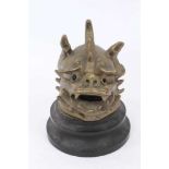 Antique Chinese bronze censer cover in the form of a dragons head