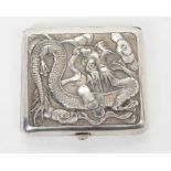 Late 19th/early 20th century Chinese white cigarette case with raised Dragon decoration and engraved