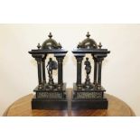 Pair late 19th century Classical bronze figures beneath portico