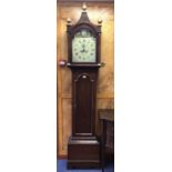 Victorian eight day longcase clock by Sam Buxton, Colchester with arched painted dial, windmill pain