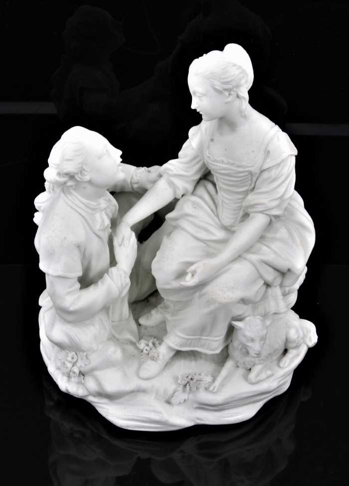 A rare Derby bisque group of the Alpine Sherpherdess, late 18th century, after a model by Etienne-Ma
