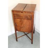 George III mahogany washstand bedside cupboard with rising top above a faux drawer and cupboard belo