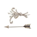 Diamond floral spray brooch and diamond arrow brooch/jabot pin (2)