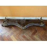 19th century French steel and brass mounted serpentine fender with mermaid ornament, 141cm wide