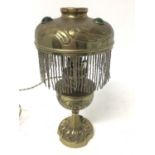 Arts and crafts brass table lamp, converted to electricity, 32cm tall.